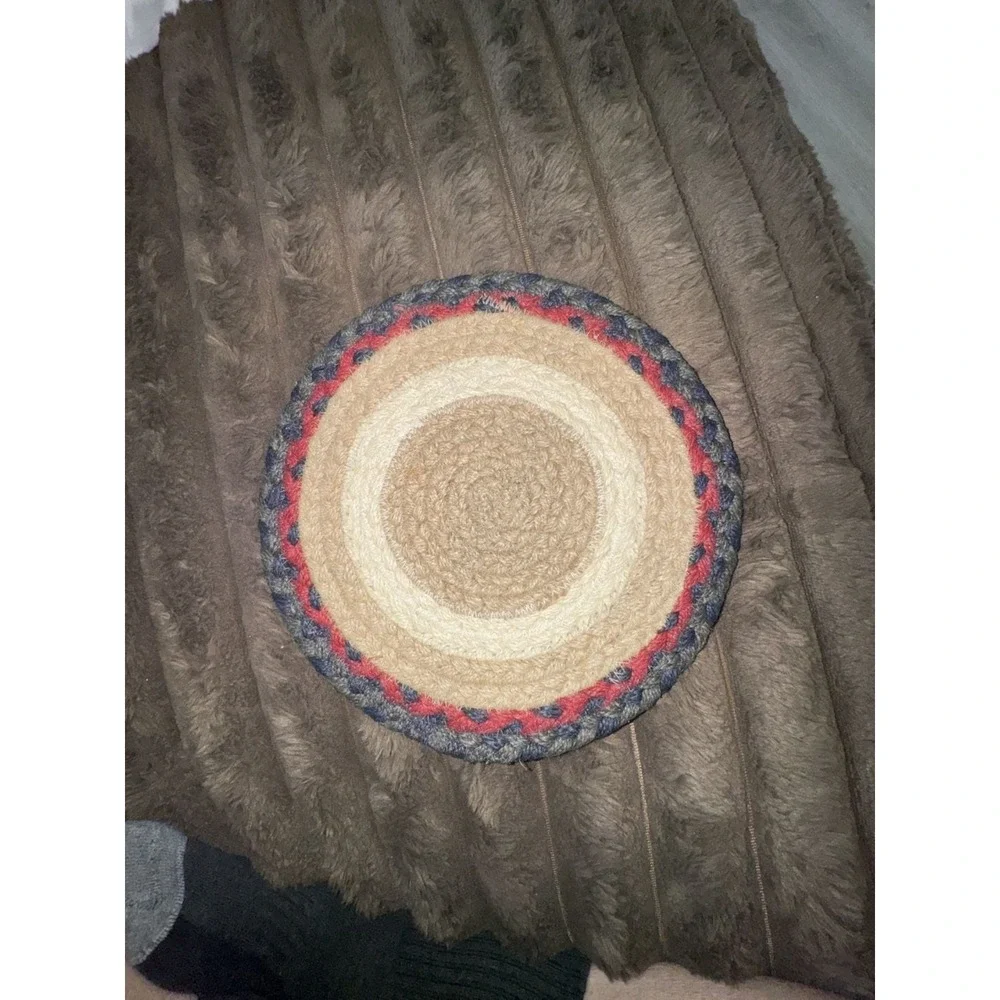 Earth Rugs Primitive Star Flag Braided Jute Round Trivet Patriotic Flag Decor